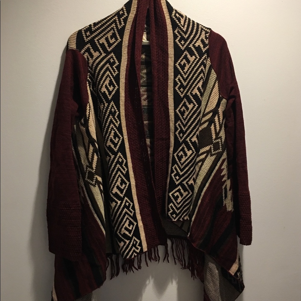 Tribal print poncho/cardigan sweater